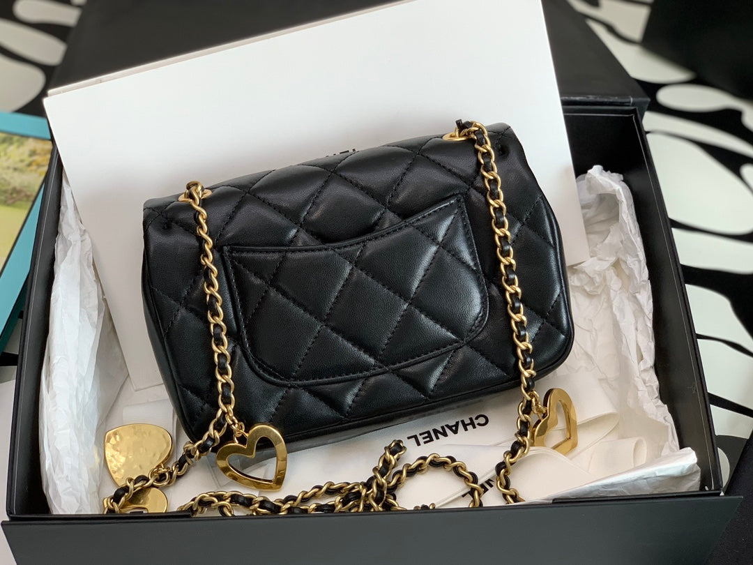 Chanel Mini Flap Bag with Heart Charms - Black Quilted Lambskin &amp; Gold-Tone Hardware