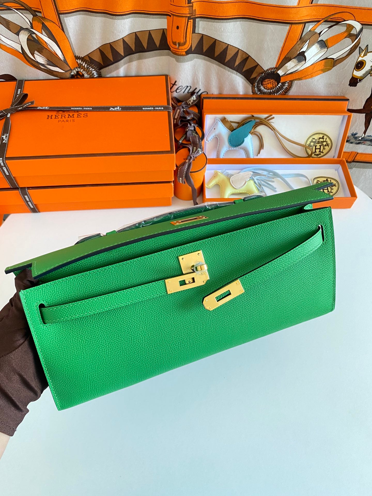 Hermès Kelly Cut Clutch Bag Menthe Green Swift Leather with Gold Hardware