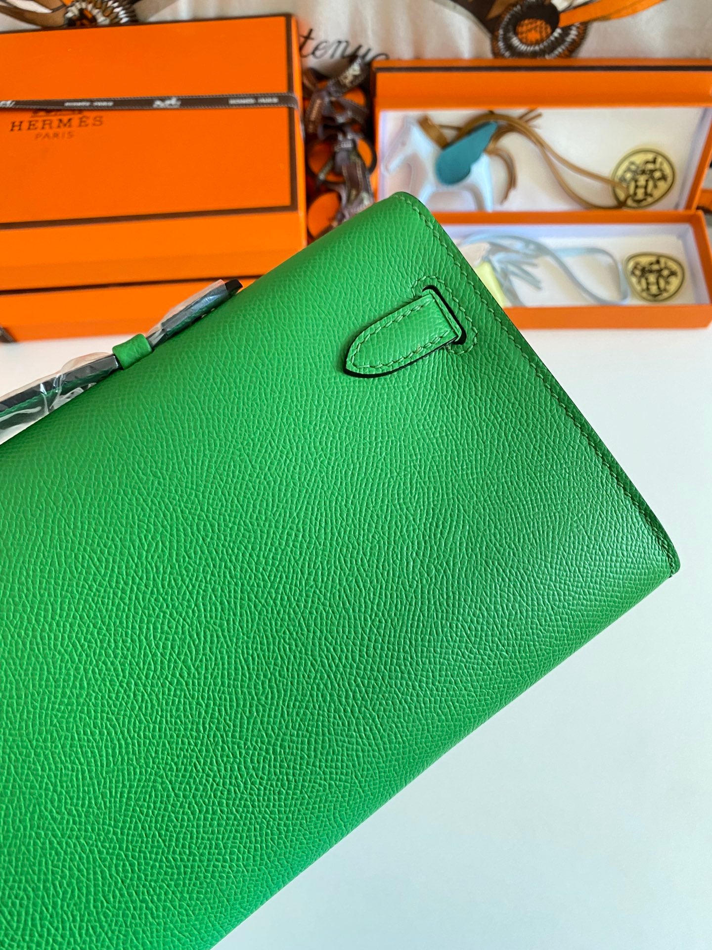 Hermès Kelly Cut Clutch Bag Menthe Green Swift Leather with Gold Hardware