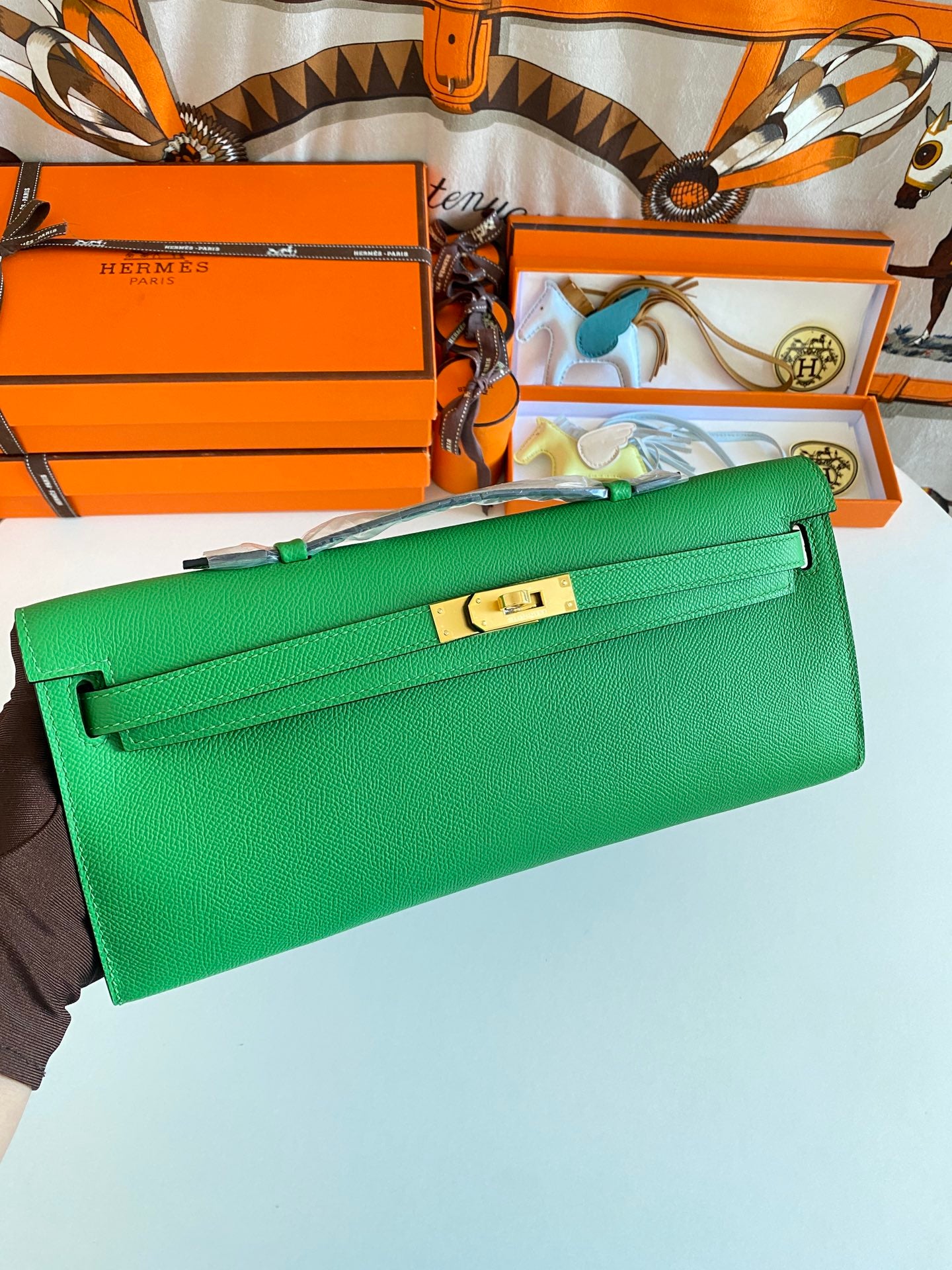 Hermès Kelly Cut Clutch Bag Menthe Green Swift Leather with Gold Hardware
