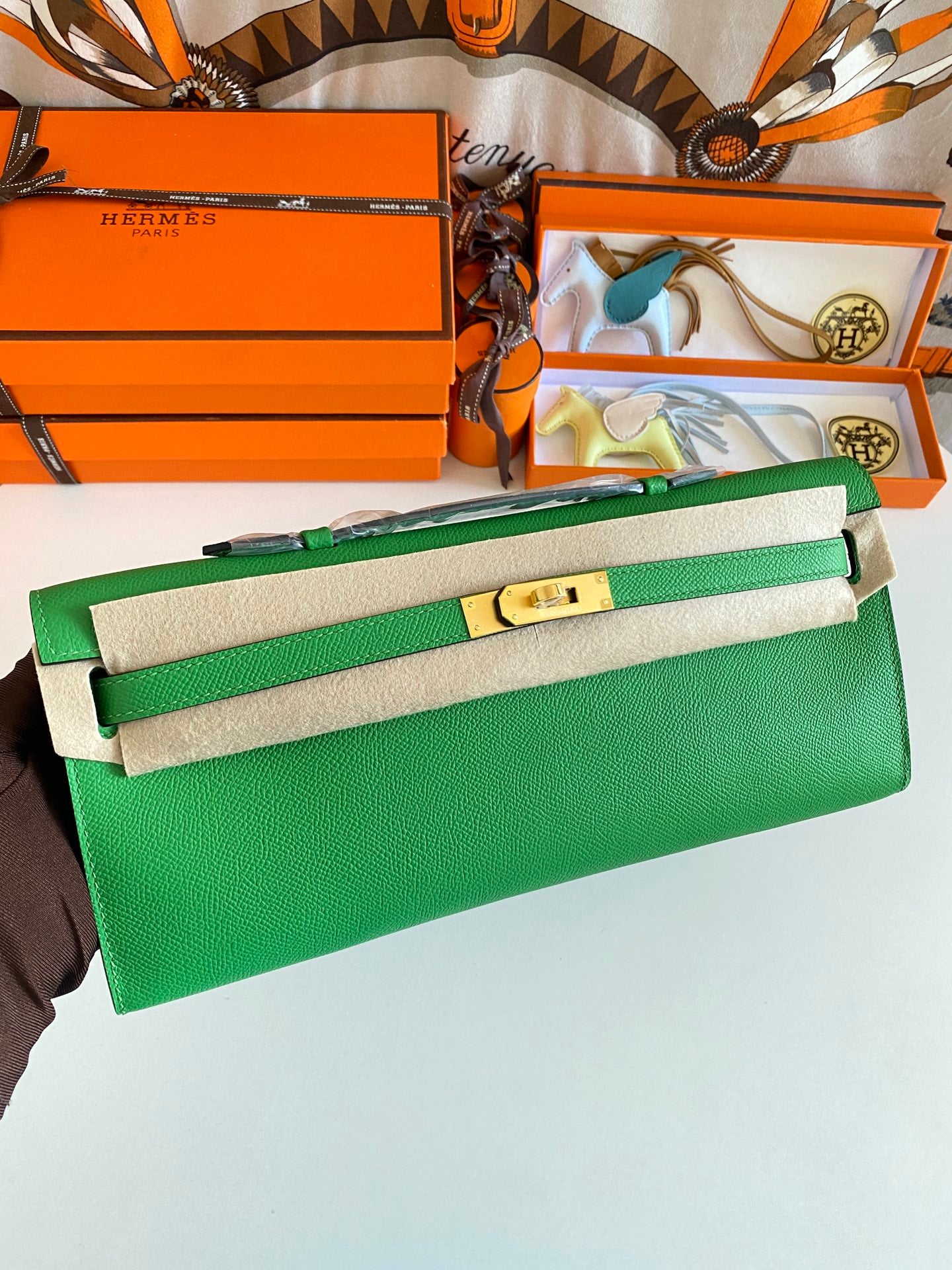 Hermès Kelly Cut Clutch Bag Menthe Green Swift Leather with Gold Hardware