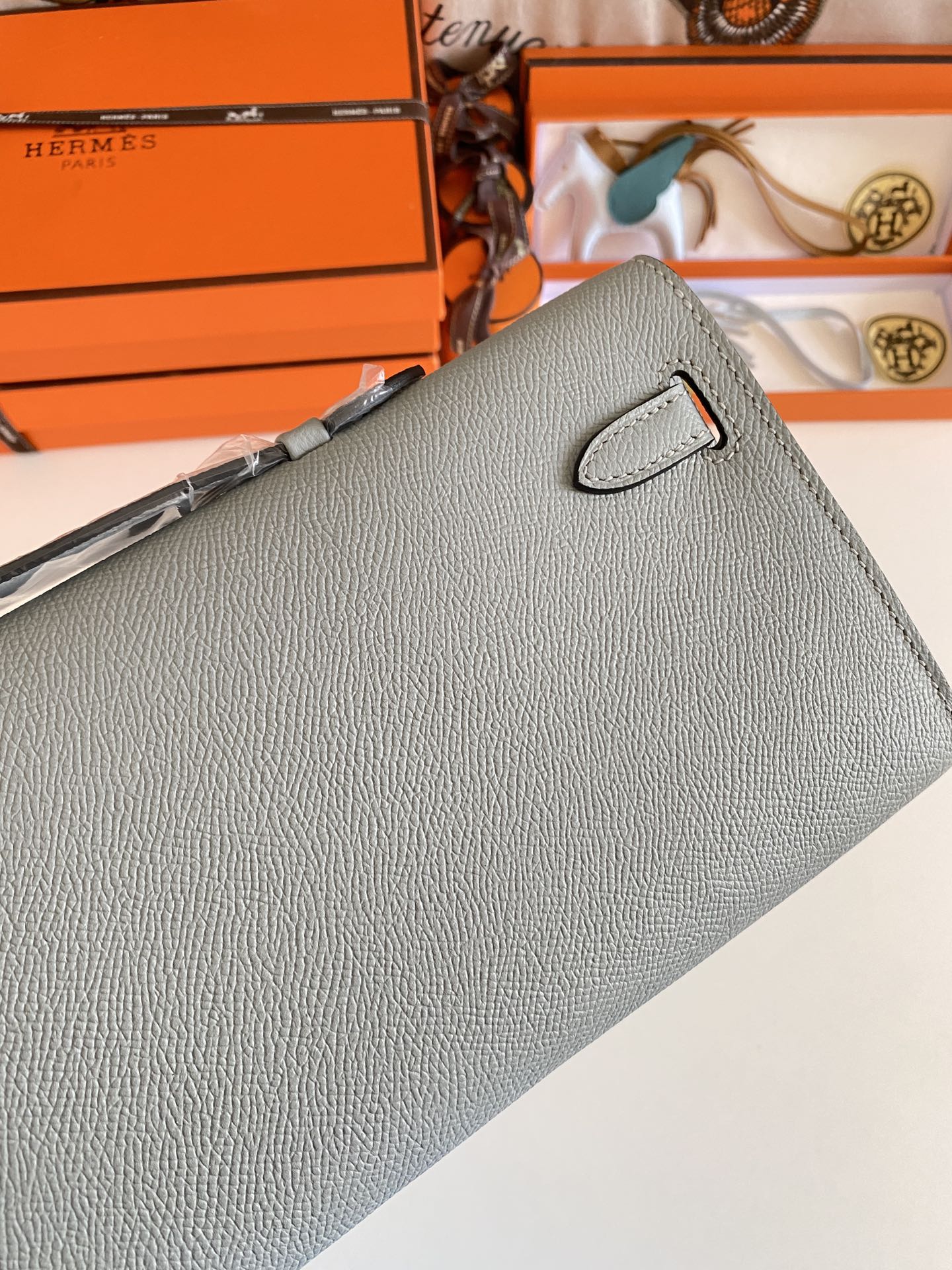 Hermès Kelly Cut Clutch Bag Blue Glacier Swift Leather Palladium Hardware