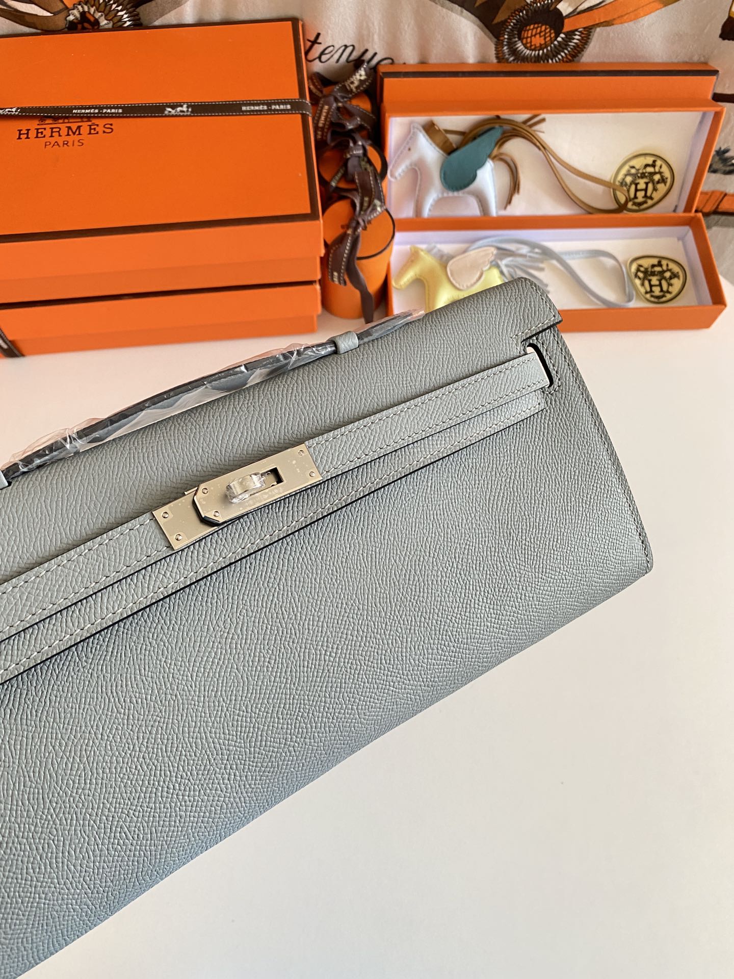 Hermès Kelly Cut Clutch Bag Blue Glacier Swift Leather Palladium Hardware
