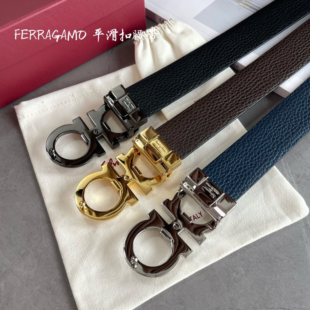 Salvatore Ferragamo Men's Gancini Embossed Black Leather Belt, 35mm