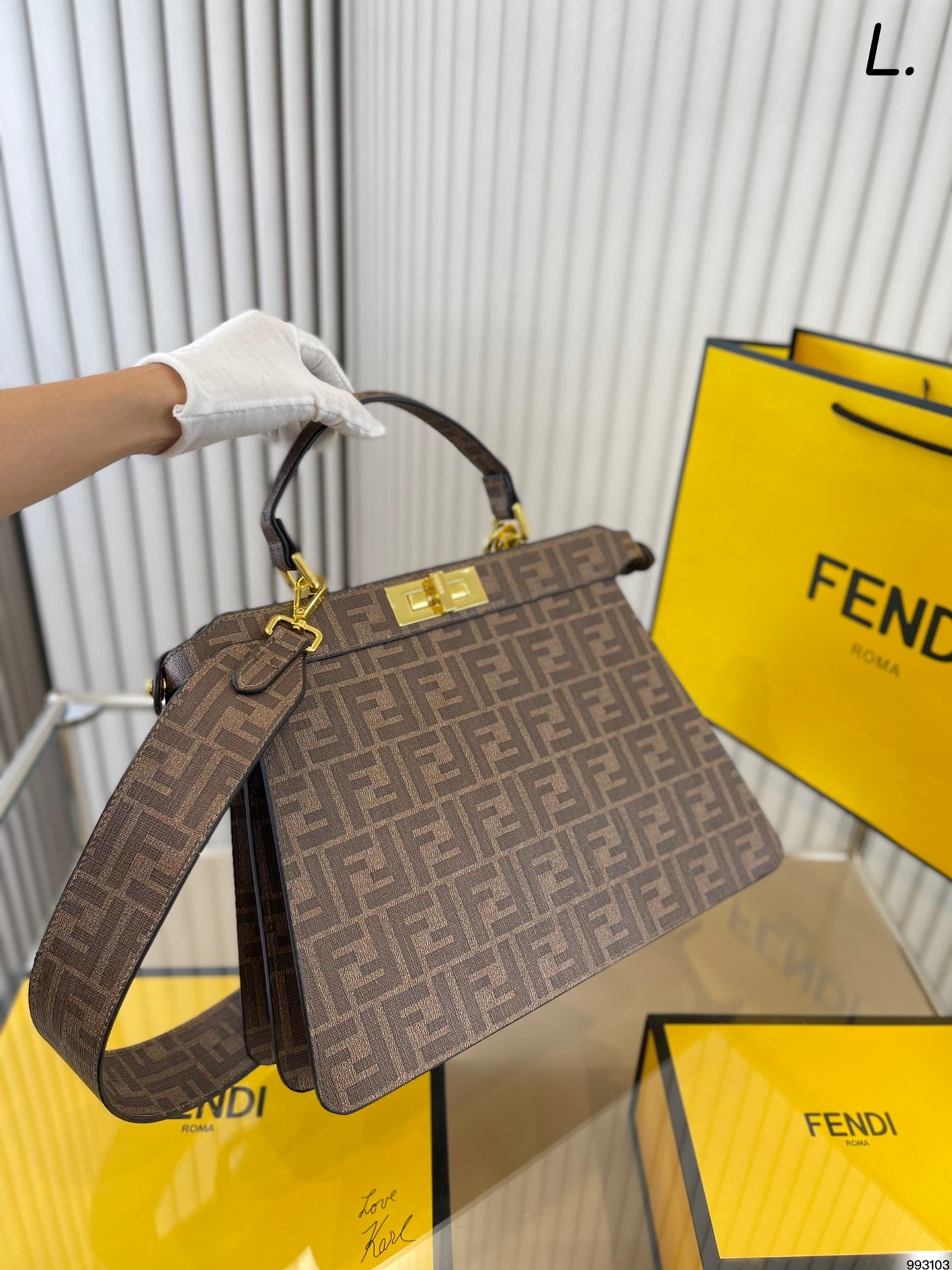 Fendi Monogram Peekaboo ISeeU Handbag Set with Mini Bag and Folding Box
