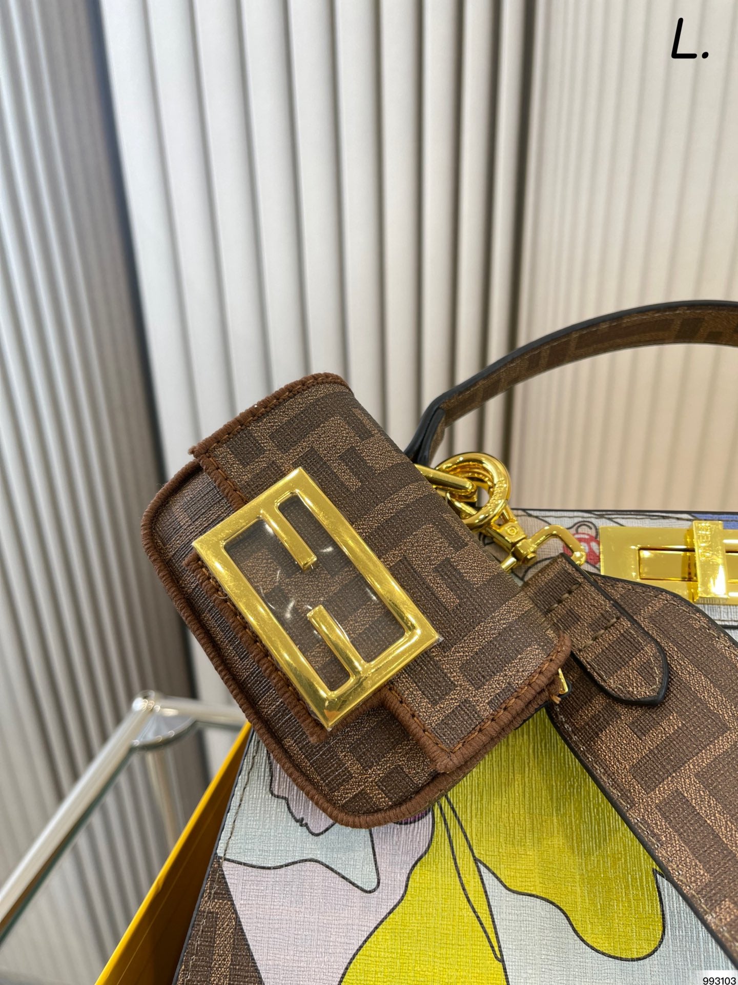Fendi Peekaboo FF Monogram Graphic Print Handbag with Nano Baguette Charm