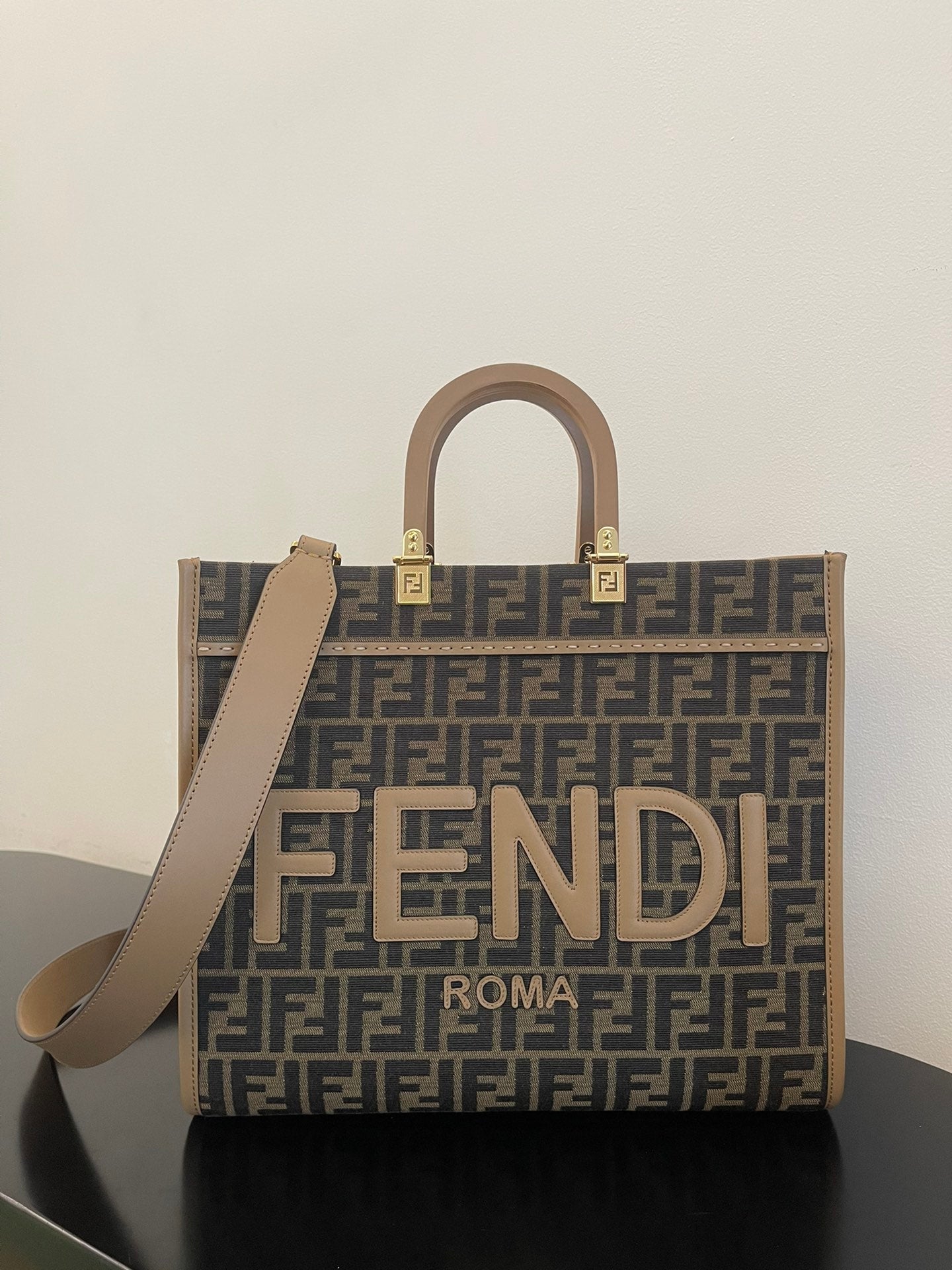 Fendi Sunshine Medium Shopper Tote Bag - Brown FF Fabric