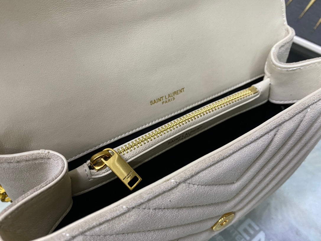 Saint Laurent College Medium Quilted Leather Shoulder Bag - White