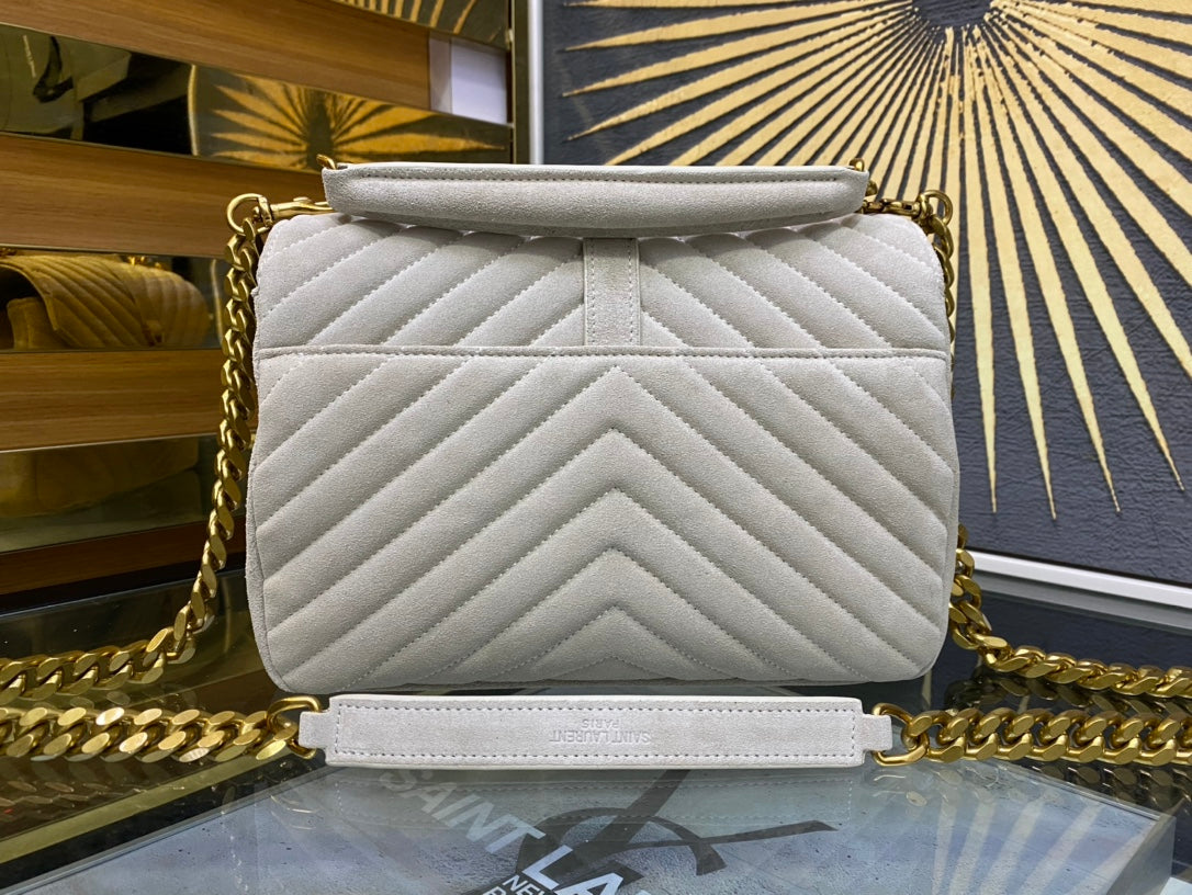 Saint Laurent College Medium Quilted Leather Shoulder Bag - White