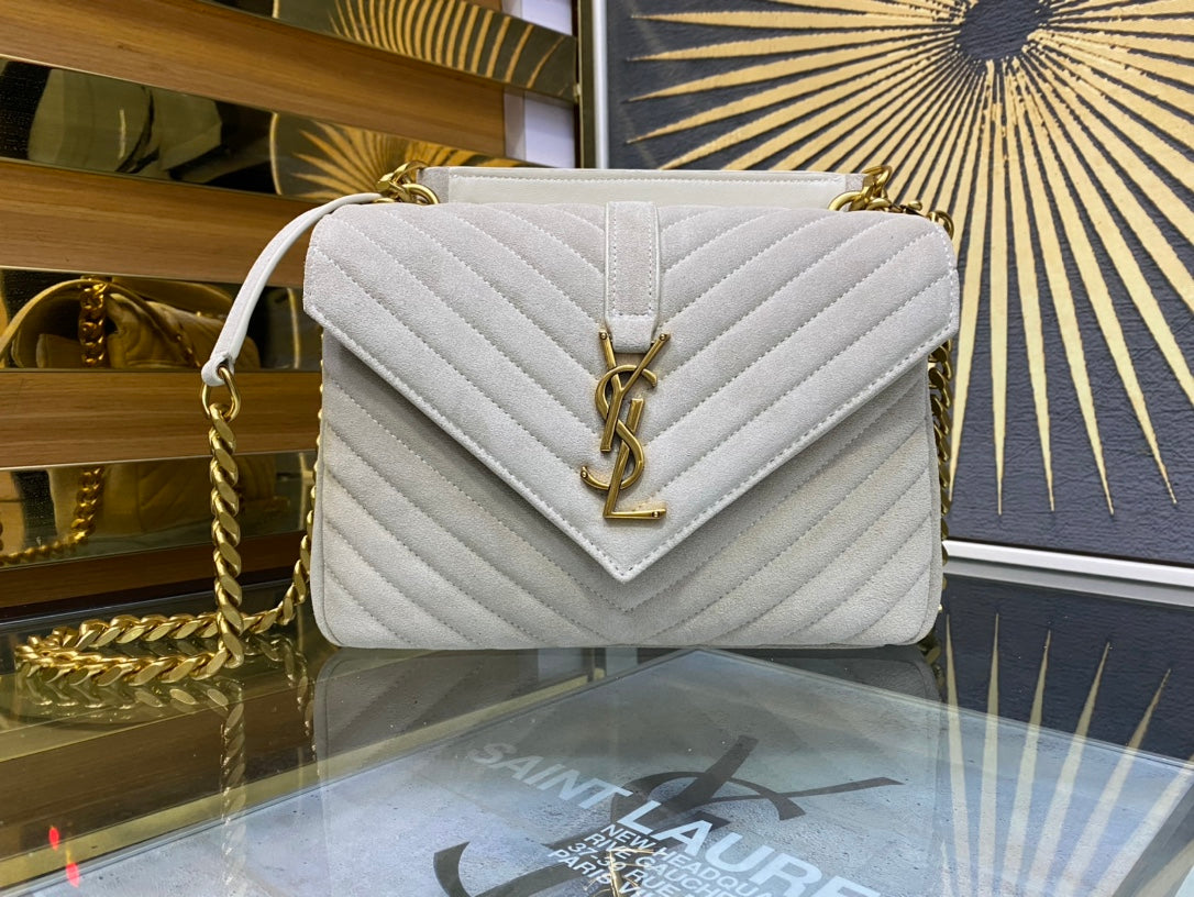 Saint Laurent College Medium Quilted Leather Shoulder Bag - White
