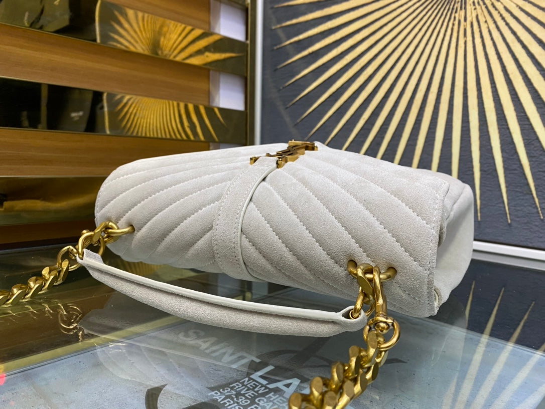 Saint Laurent College Medium Quilted Leather Shoulder Bag - White