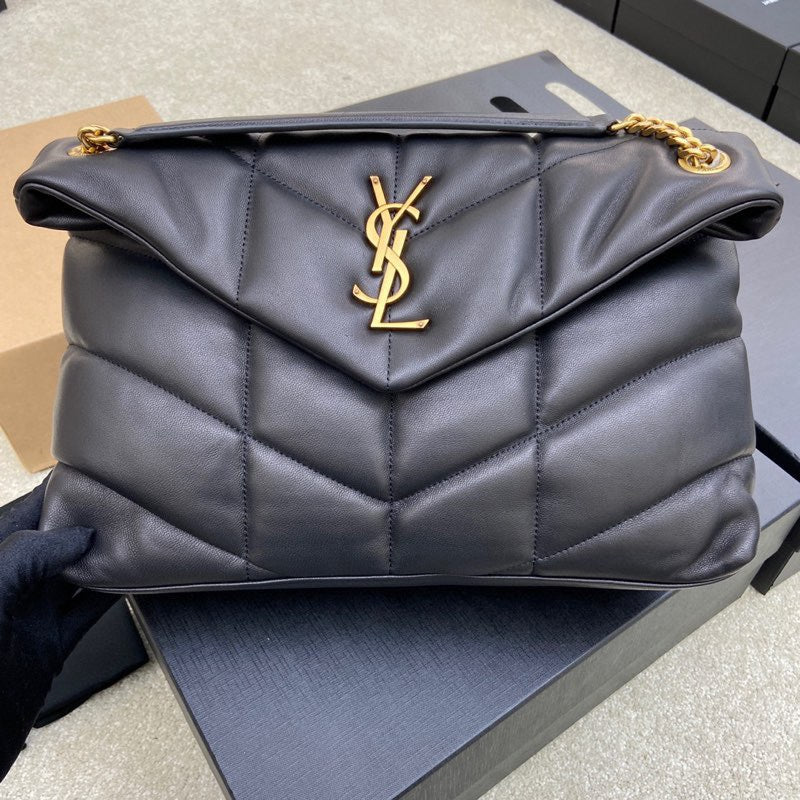 Saint Laurent Loulou Puffer Medium Shoulder Bag in Black Quilted Lambskin