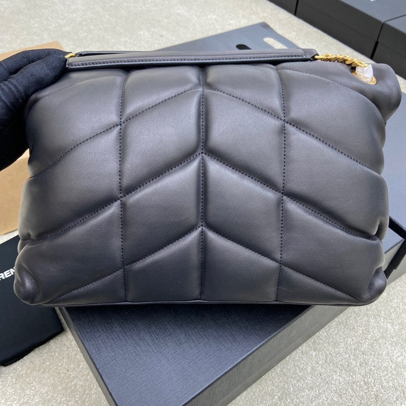 Saint Laurent Loulou Puffer Medium Shoulder Bag in Black Quilted Lambskin