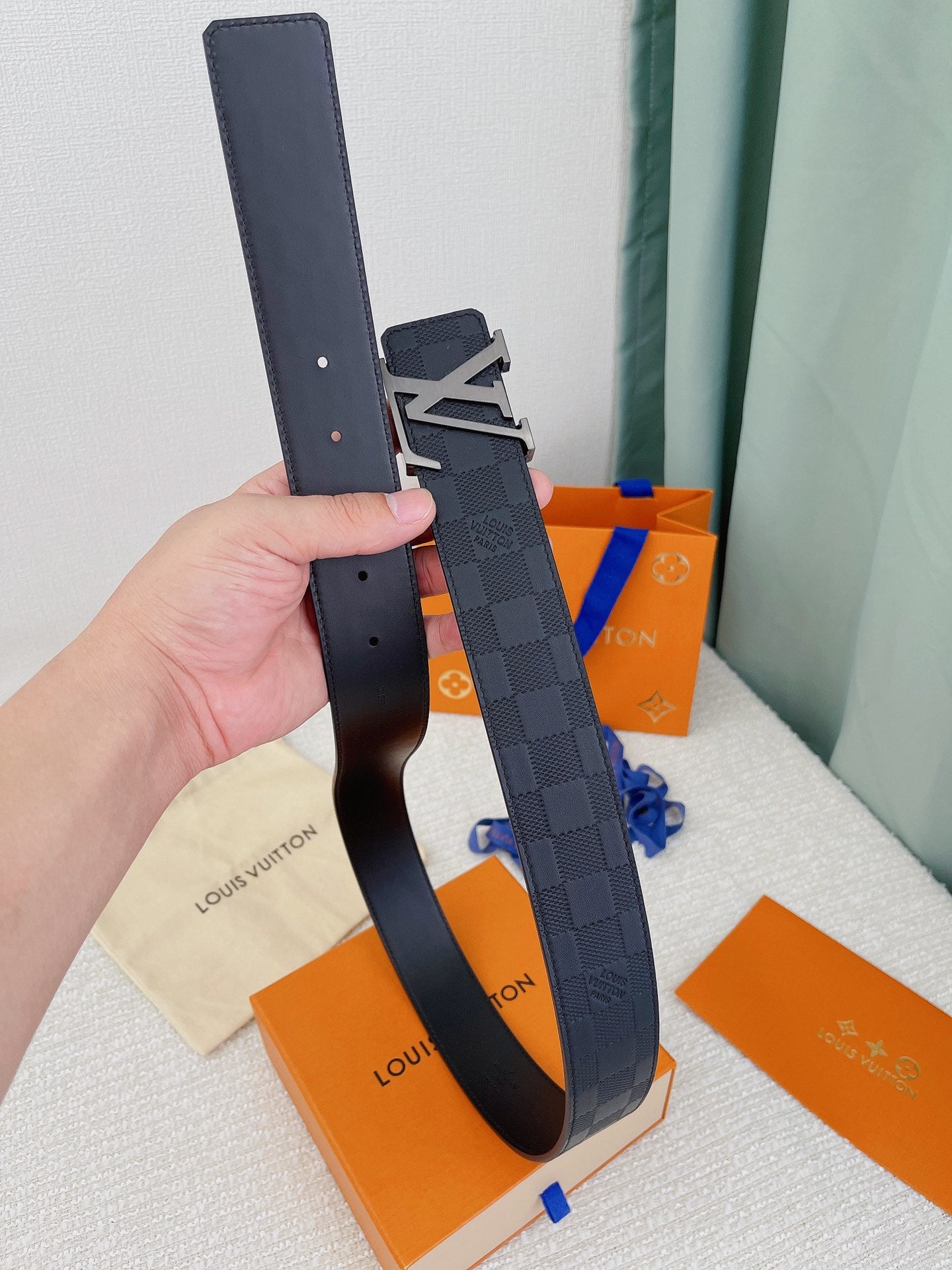 Louis Vuitton Men's LV Initiales Damier Infini Leather Belt - Black Onyx with Silver-Tone Buckle