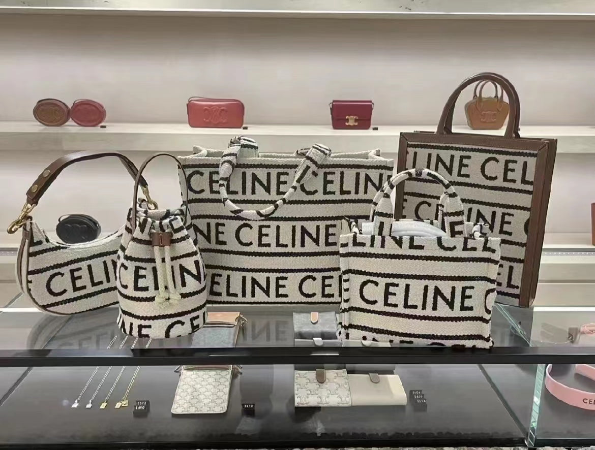 Celine Textile and Calfskin Triomphe Handbag Collection - Natural/Black