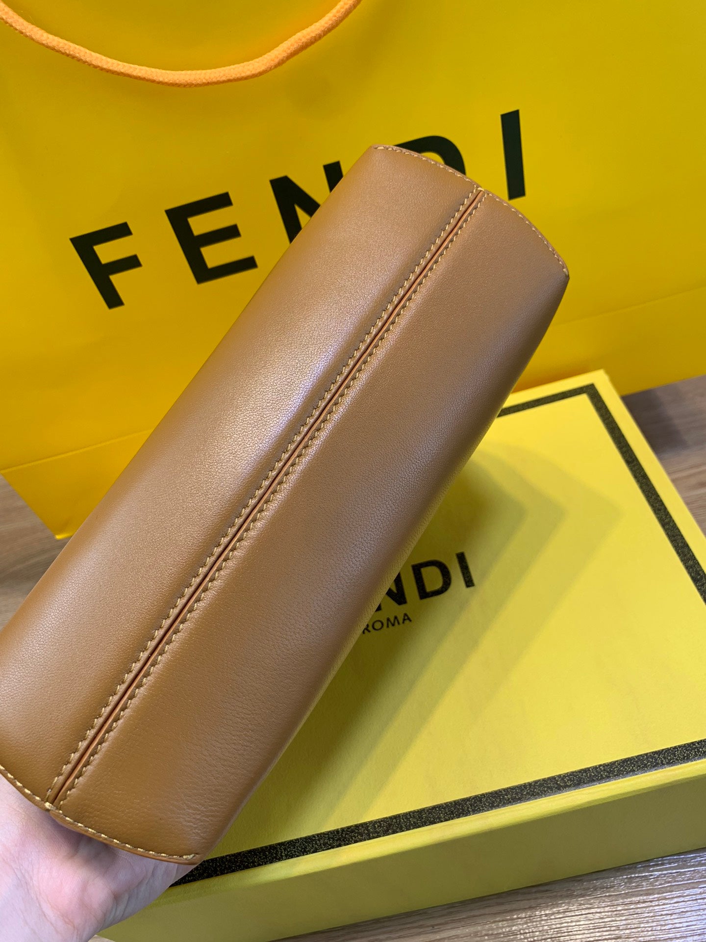 Fendi First Small Caramel Leather Clutch with Shoulder Strap