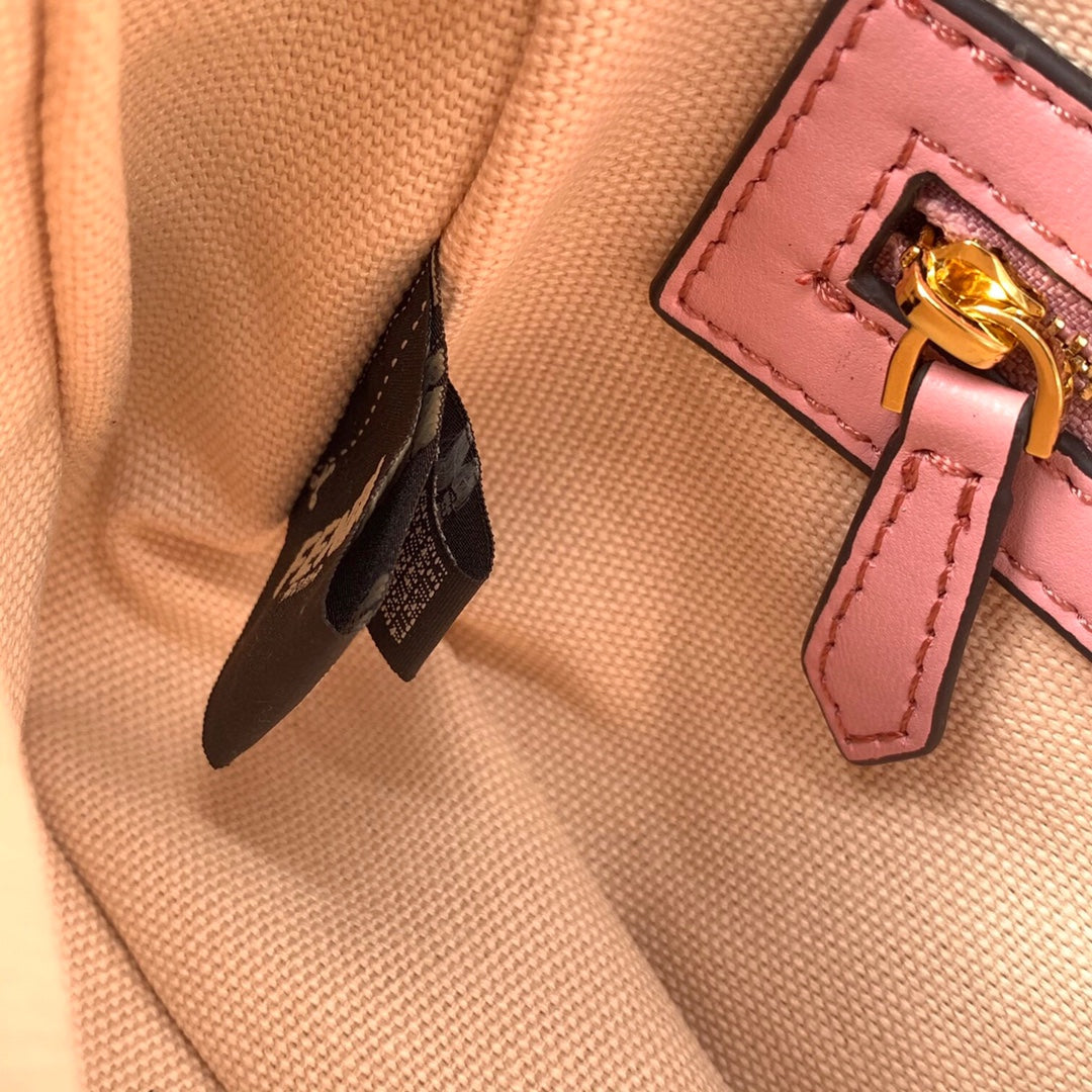 Fendi Baguette Pink FF Logo Embroidery Shoulder Bag with Gold Hardware
