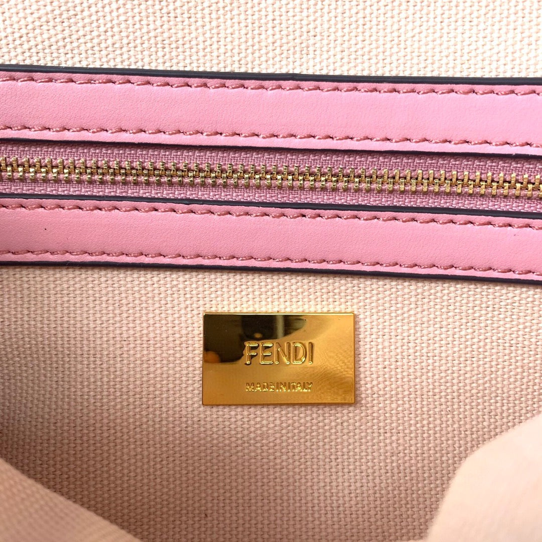 Fendi Baguette Pink FF Logo Embroidery Shoulder Bag with Gold Hardware