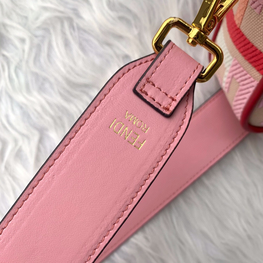 Fendi Baguette Pink FF Logo Embroidery Shoulder Bag with Gold Hardware