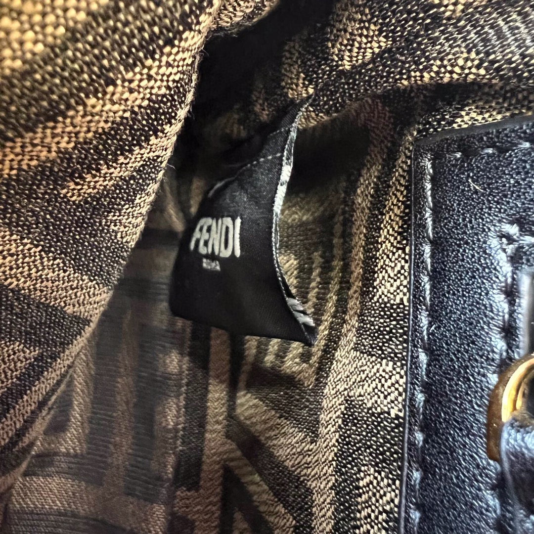 Fendi FF Monogram Canvas Baguette Bag with Logo Canvas Strap - Brown/Tobacco