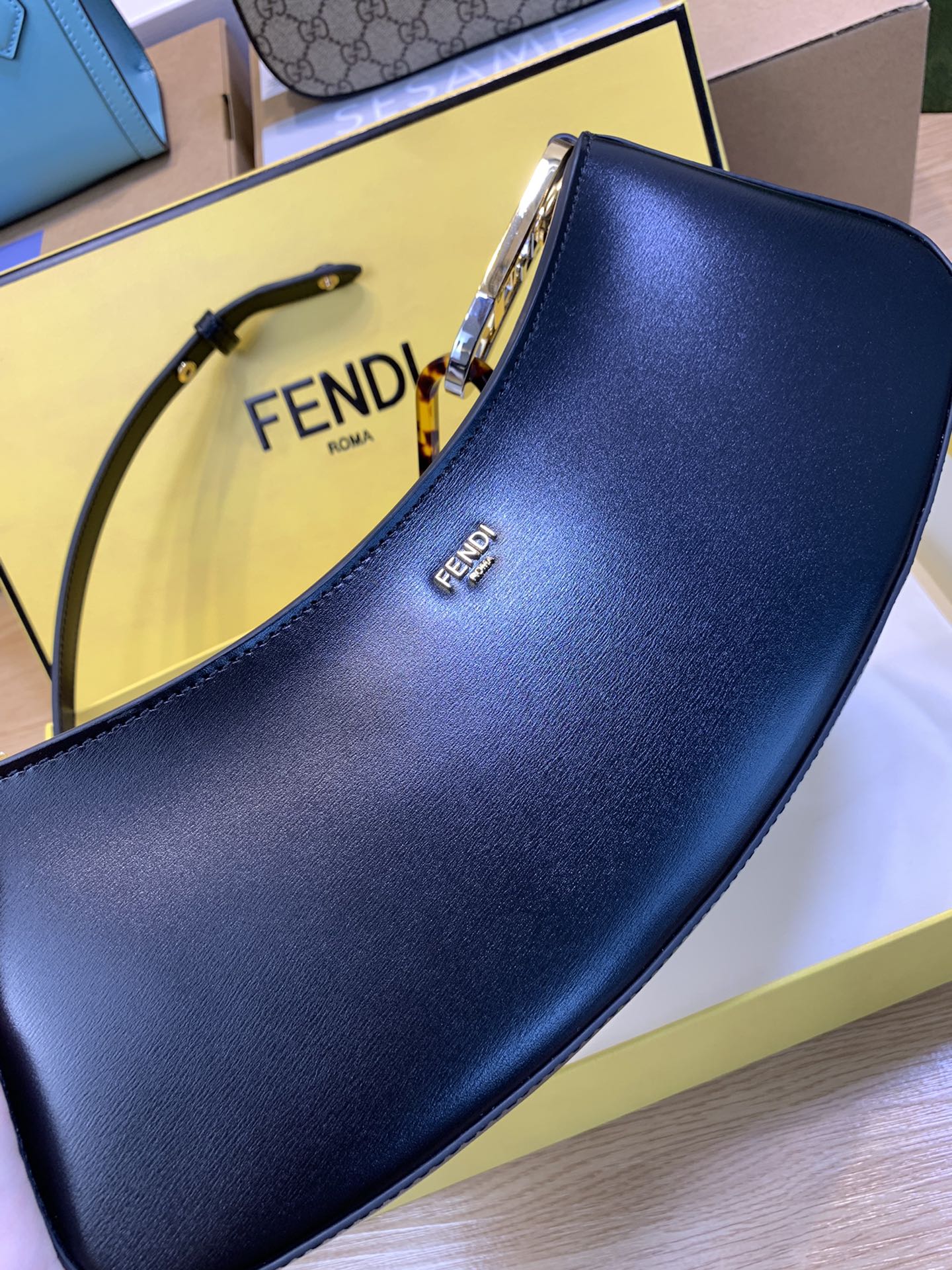 Fendi Fendigraphy Small Black Leather Hobo Bag - Luxury Designer Handbag