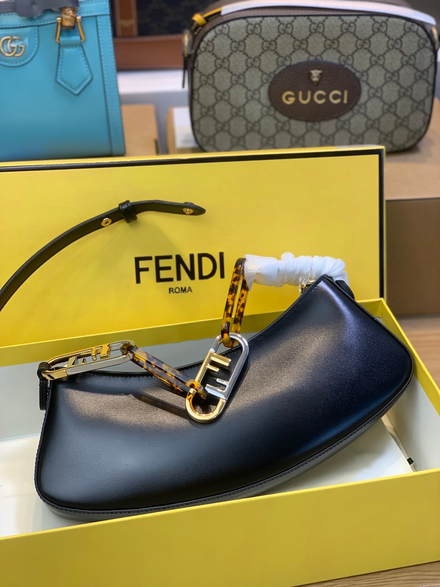 Fendi Fendigraphy Small Black Leather Hobo Bag - Luxury Designer Handbag