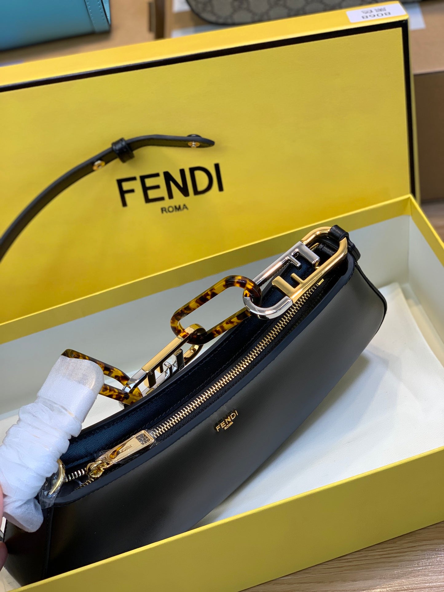 Fendi Fendigraphy Small Black Leather Hobo Bag - Luxury Designer Handbag