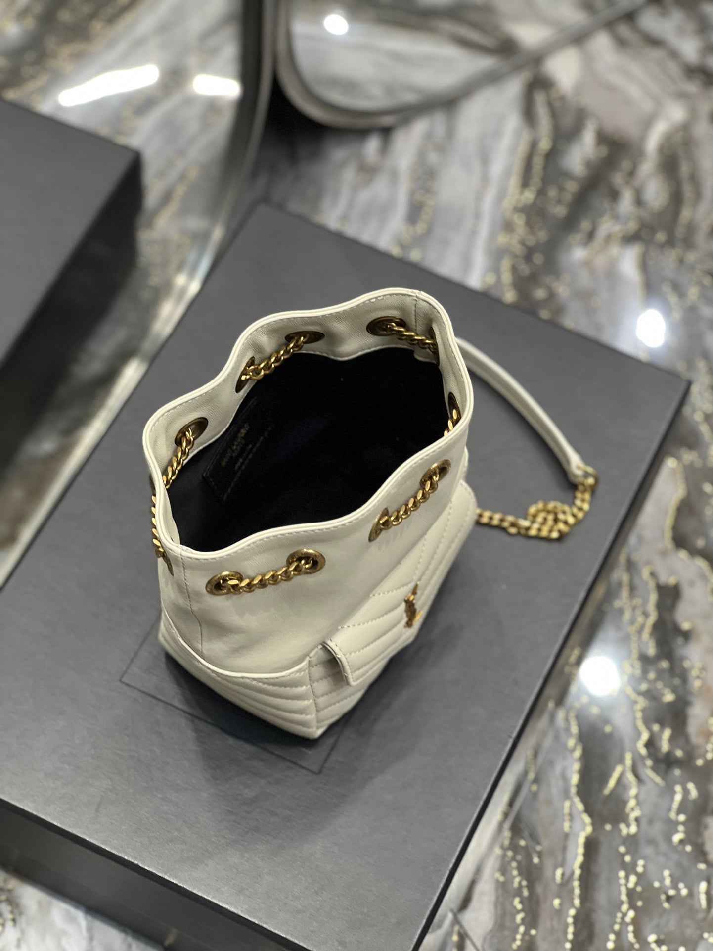 Saint Laurent Joe Mini Bucket Backpack in Quilted Leather - Beige