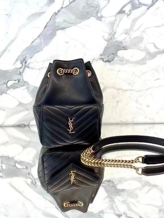 Saint Laurent Joe Mini Bucket Bag in Quilted Lambskin Leather - Black