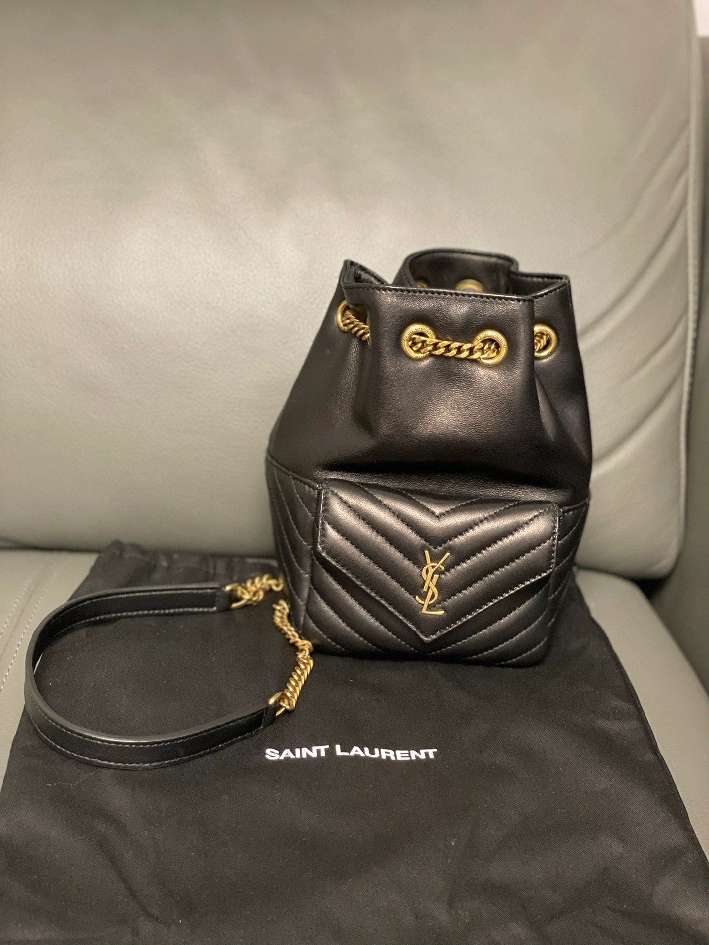 Saint Laurent Joe Mini Bucket Bag in Quilted Lambskin Leather - Black