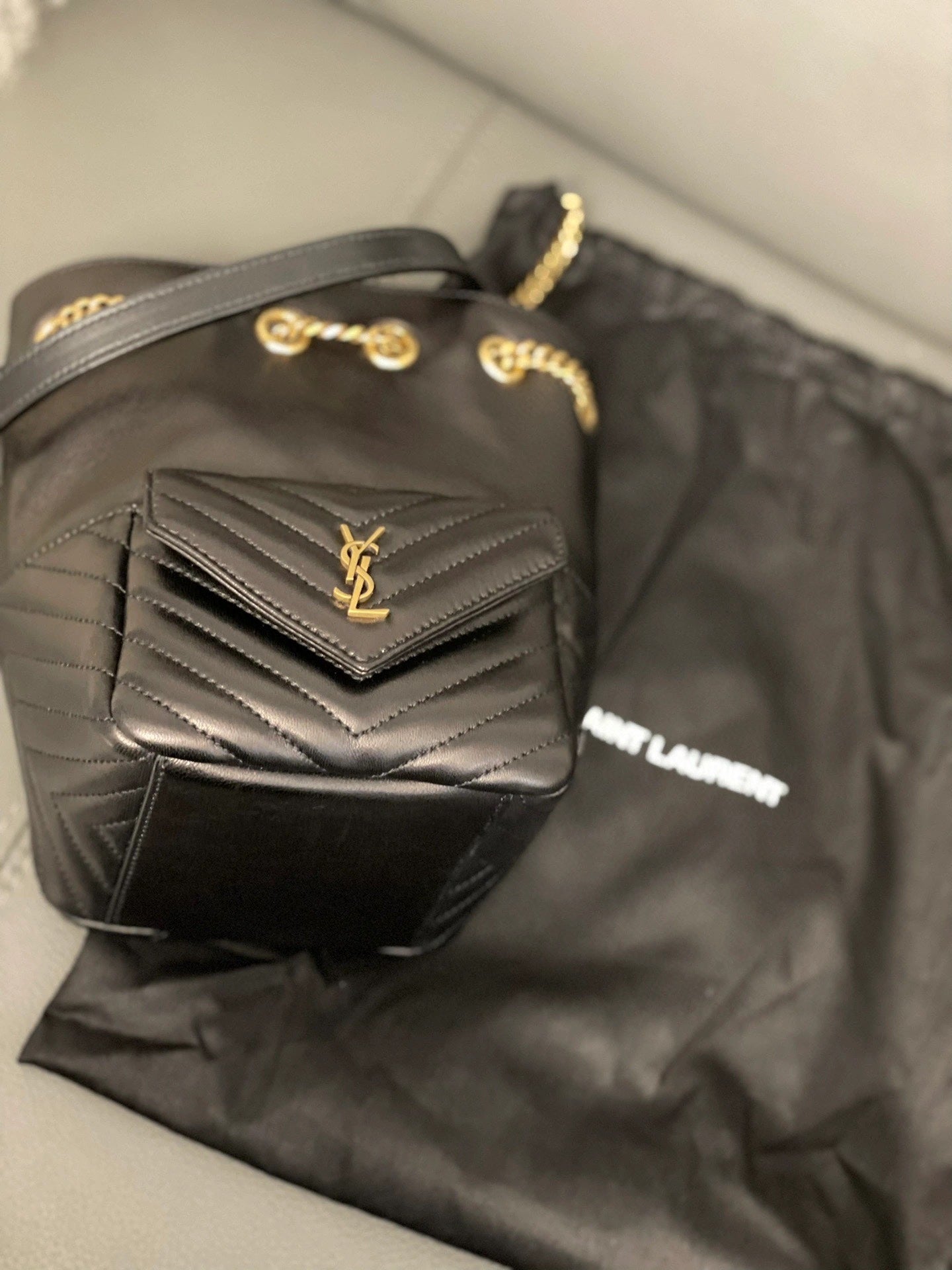 Saint Laurent Joe Mini Bucket Bag in Quilted Lambskin Leather - Black