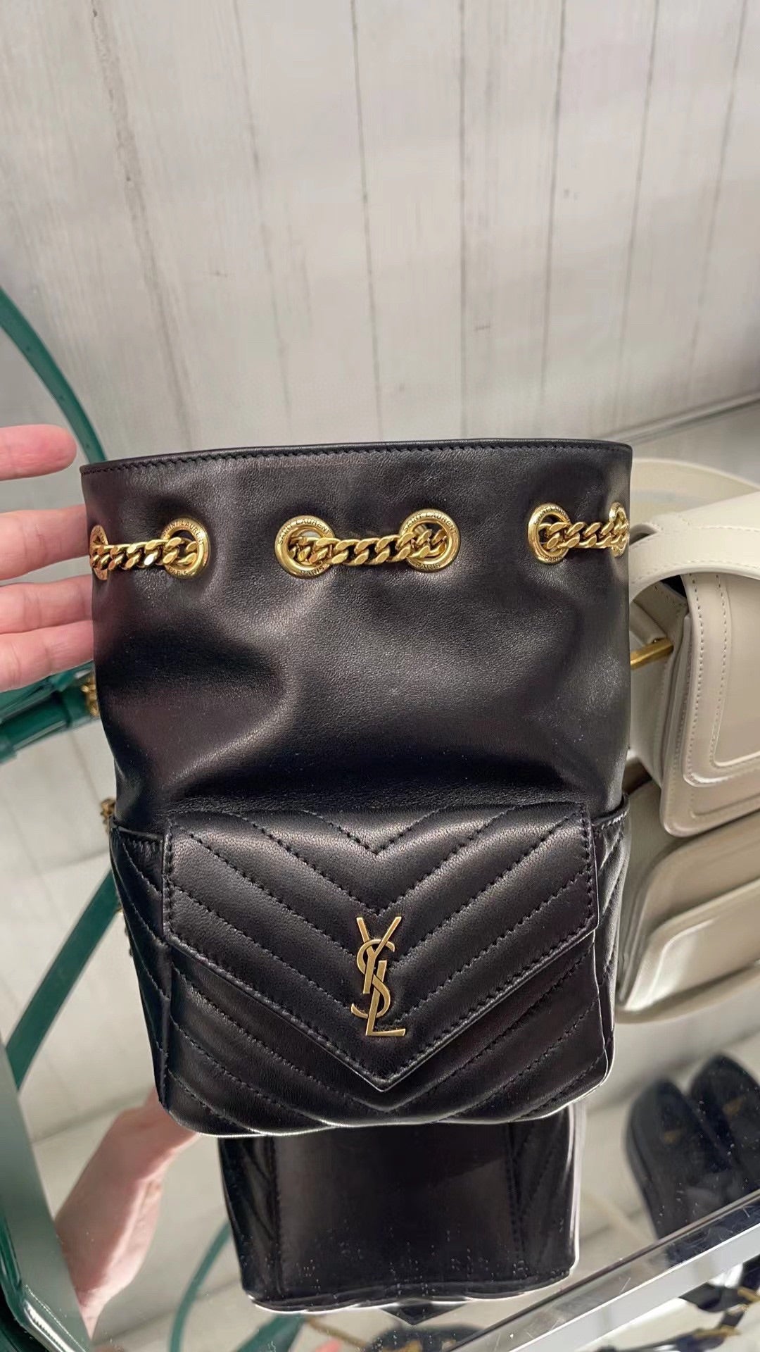 Saint Laurent Joe Mini Bucket Bag in Quilted Lambskin Leather - Black