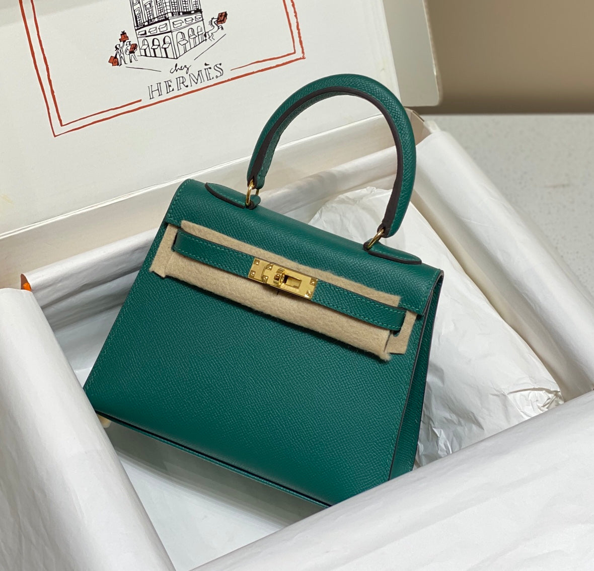 Hermès Kelly II Sellier 20 Mini Malachite Epsom Gold Hardware Handbag