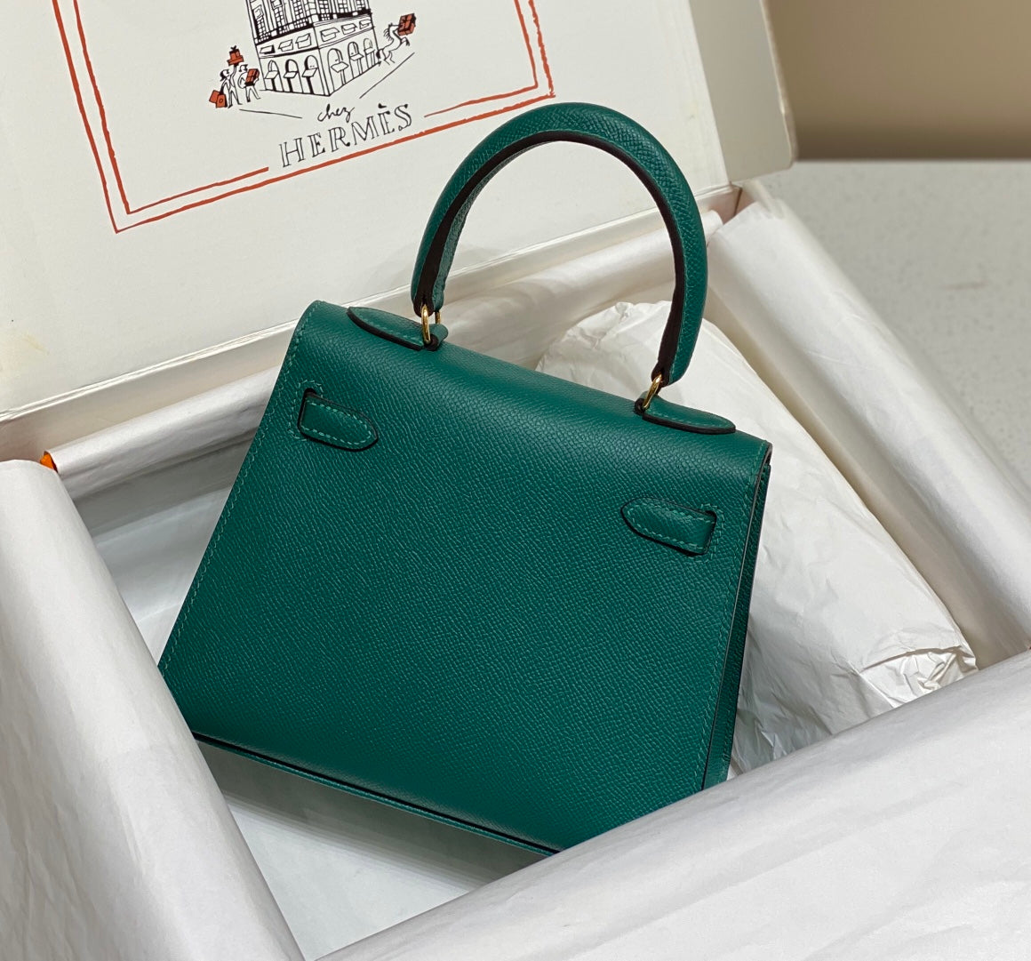 Hermès Kelly II Sellier 20 Mini Malachite Epsom Gold Hardware Handbag