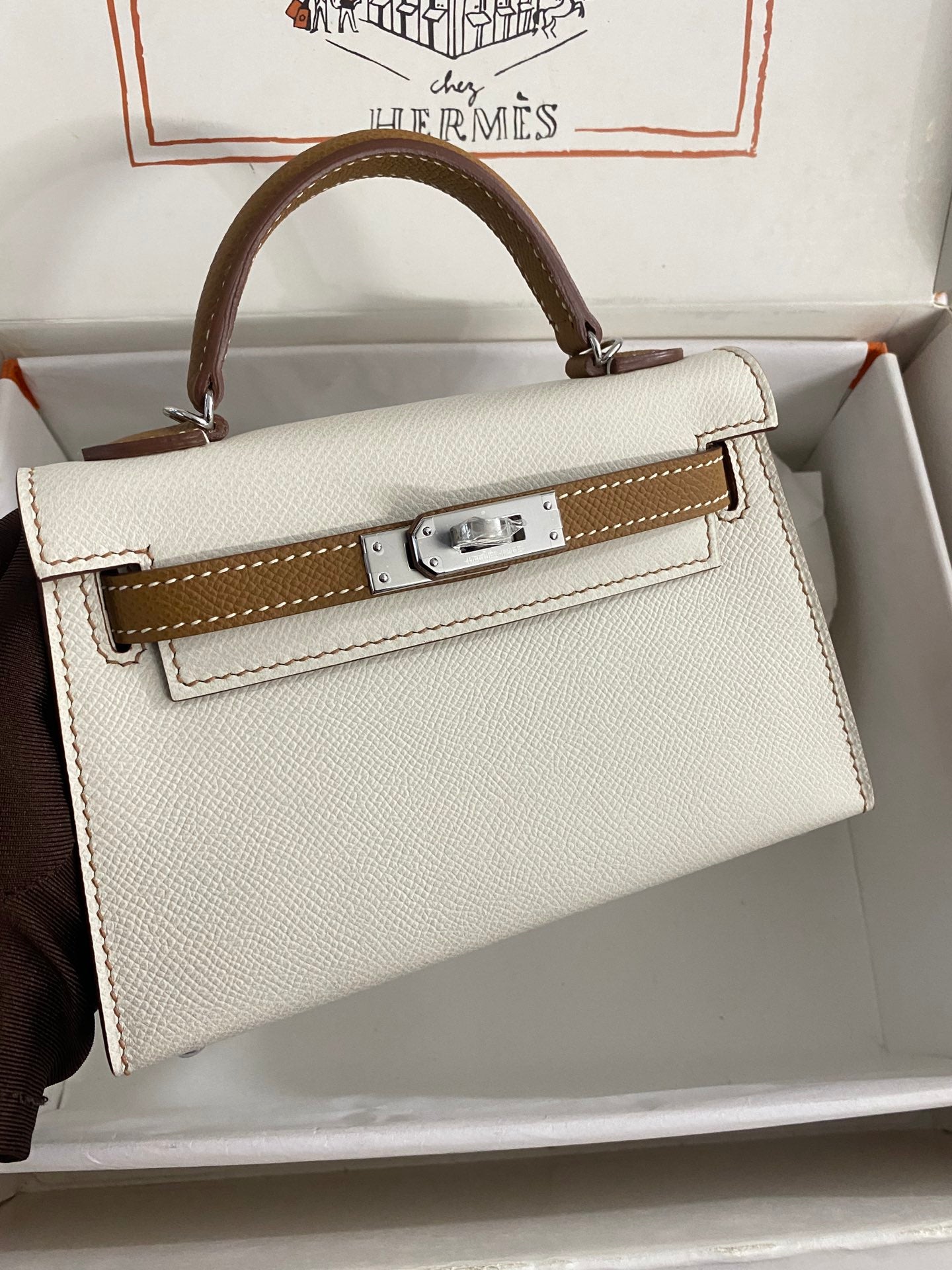 Hermès Kelly Sellier 20 Mini Handbag - Bicolor Nata &amp; Gold Leather with Palladium Hardware