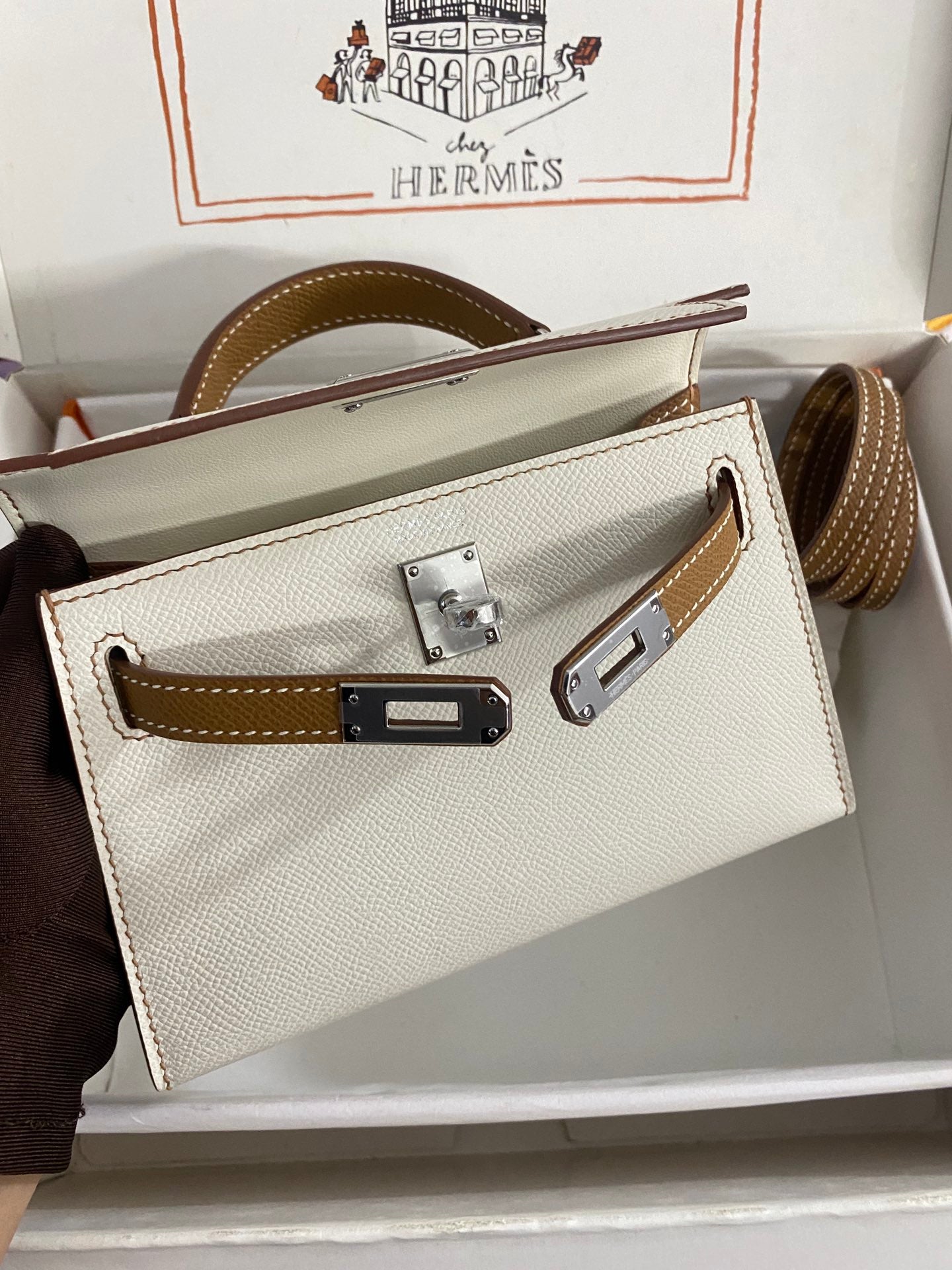 Hermès Kelly Sellier 20 Mini Handbag - Bicolor Nata &amp; Gold Leather with Palladium Hardware
