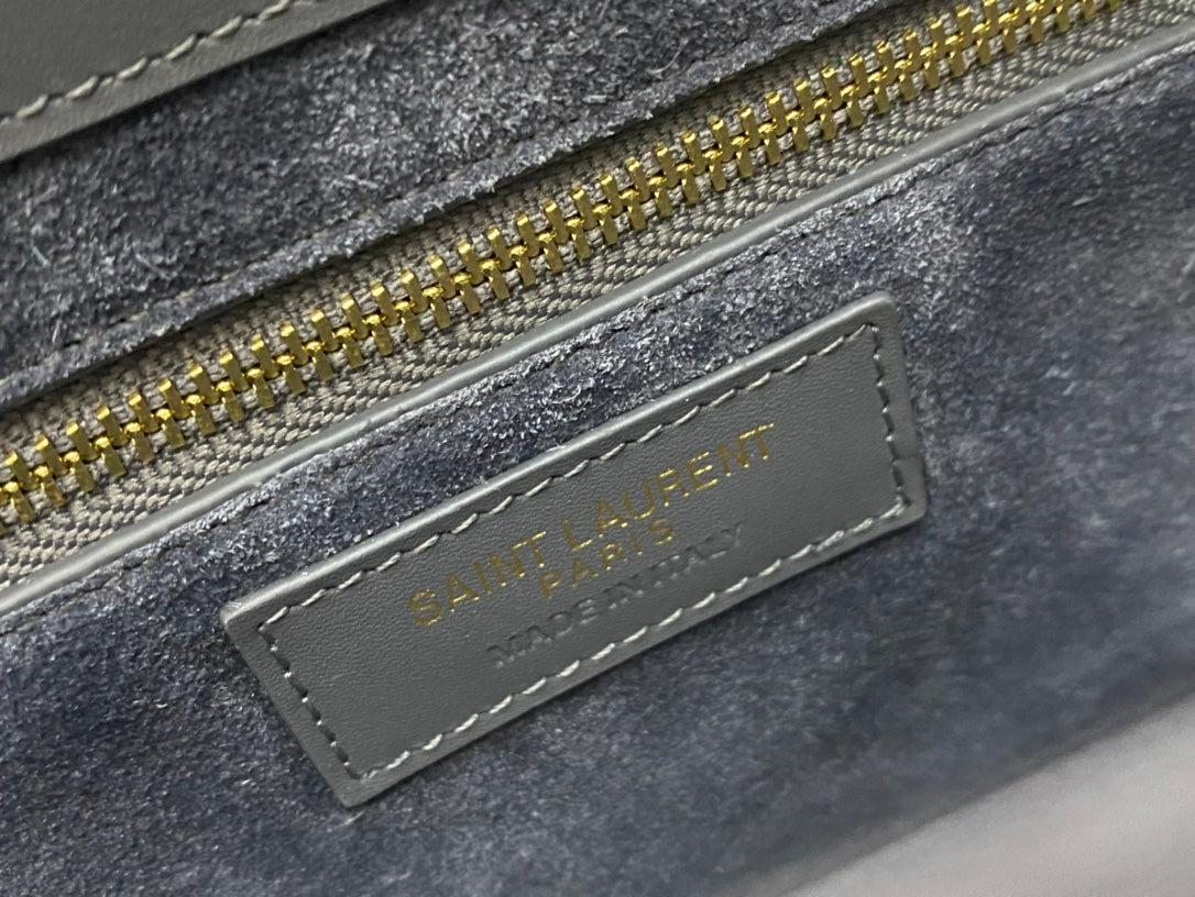 Saint Laurent Le 5 à 7 Small Shoulder Bag in Blue Leather with Gold-Tone YSL Monogram