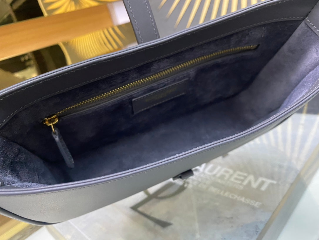 Saint Laurent Le 5 à 7 Small Shoulder Bag in Blue Leather with Gold-Tone YSL Monogram