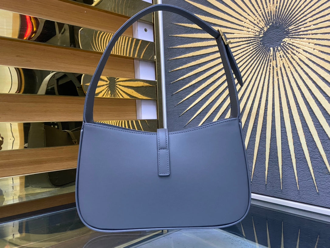 Saint Laurent Le 5 à 7 Small Shoulder Bag in Blue Leather with Gold-Tone YSL Monogram