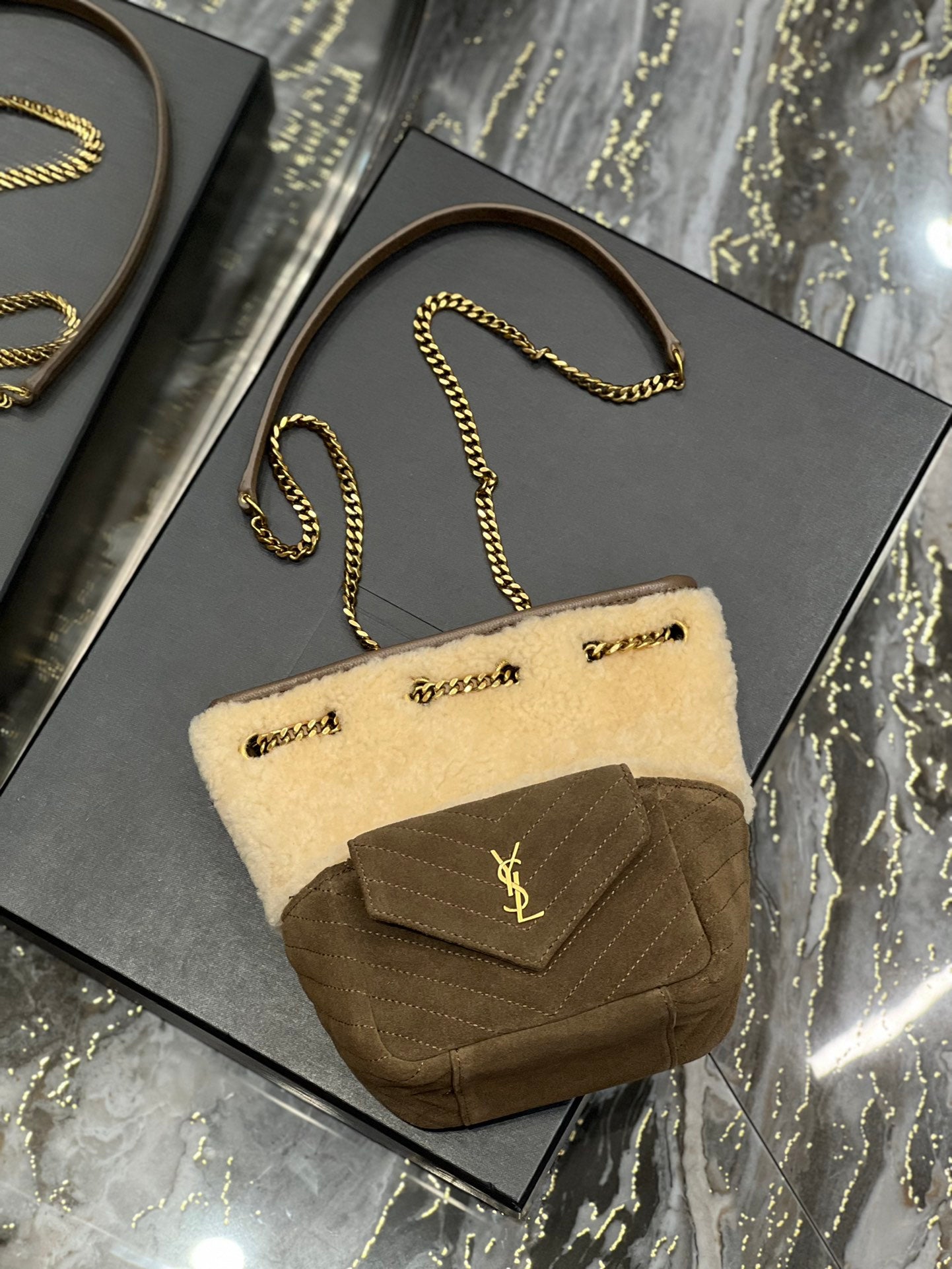 Saint Laurent Joe Mini Bucket Bag in Shearling and Suede