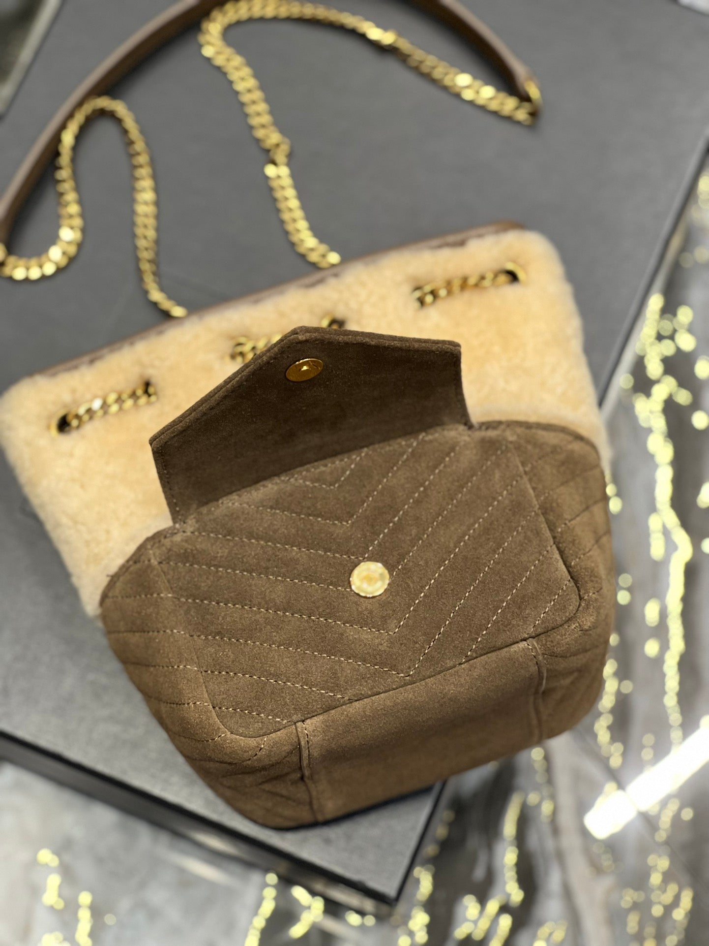 Saint Laurent Joe Mini Bucket Bag in Shearling and Suede