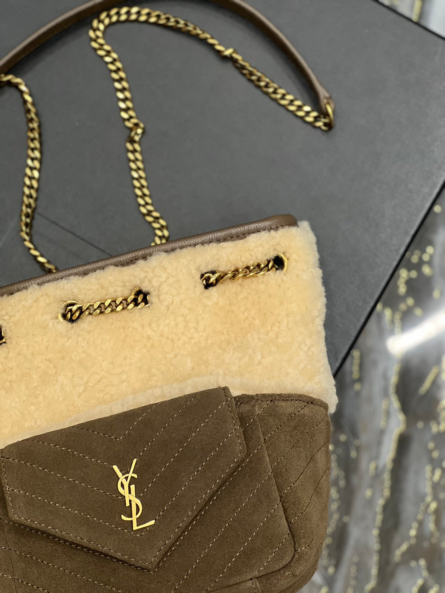 Saint Laurent Joe Small Bucket Bag in Suede and Shearling