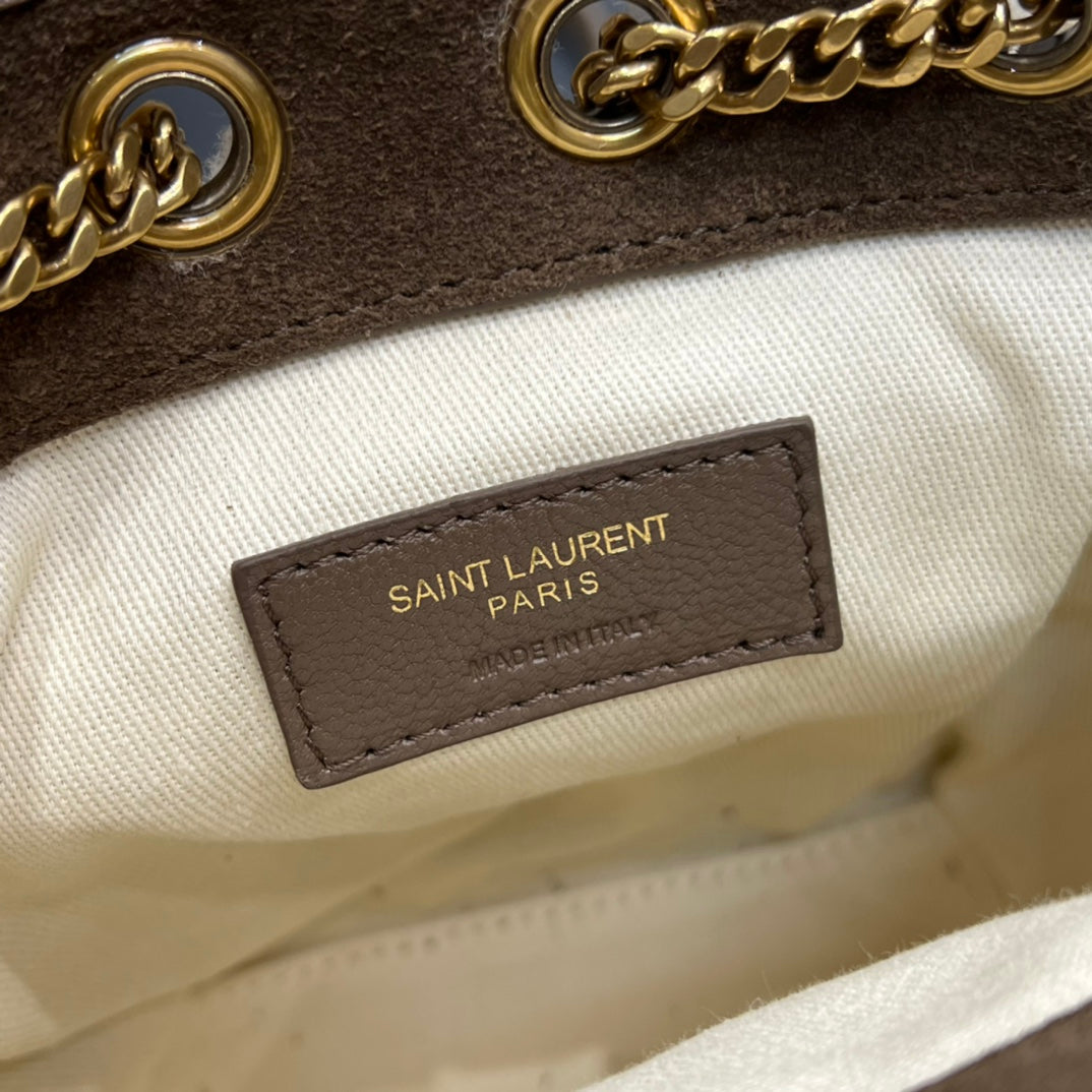 Saint Laurent Joe Small Bucket Bag in Suede and Shearling