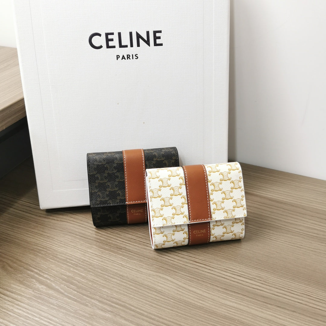 Celine Small Wallet in Triomphe Canvas and Lambskin