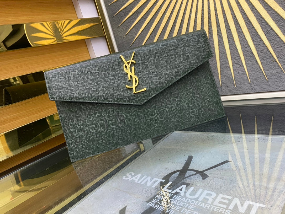 Saint Laurent Uptown Pouch in Grain de Poudre Embossed Leather - Black