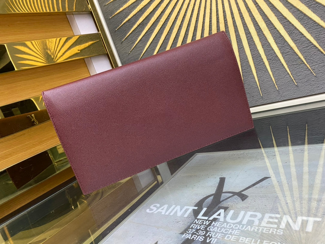 Saint Laurent Cassandre Leather Envelope Clutch - Burgundy Silver Hardware