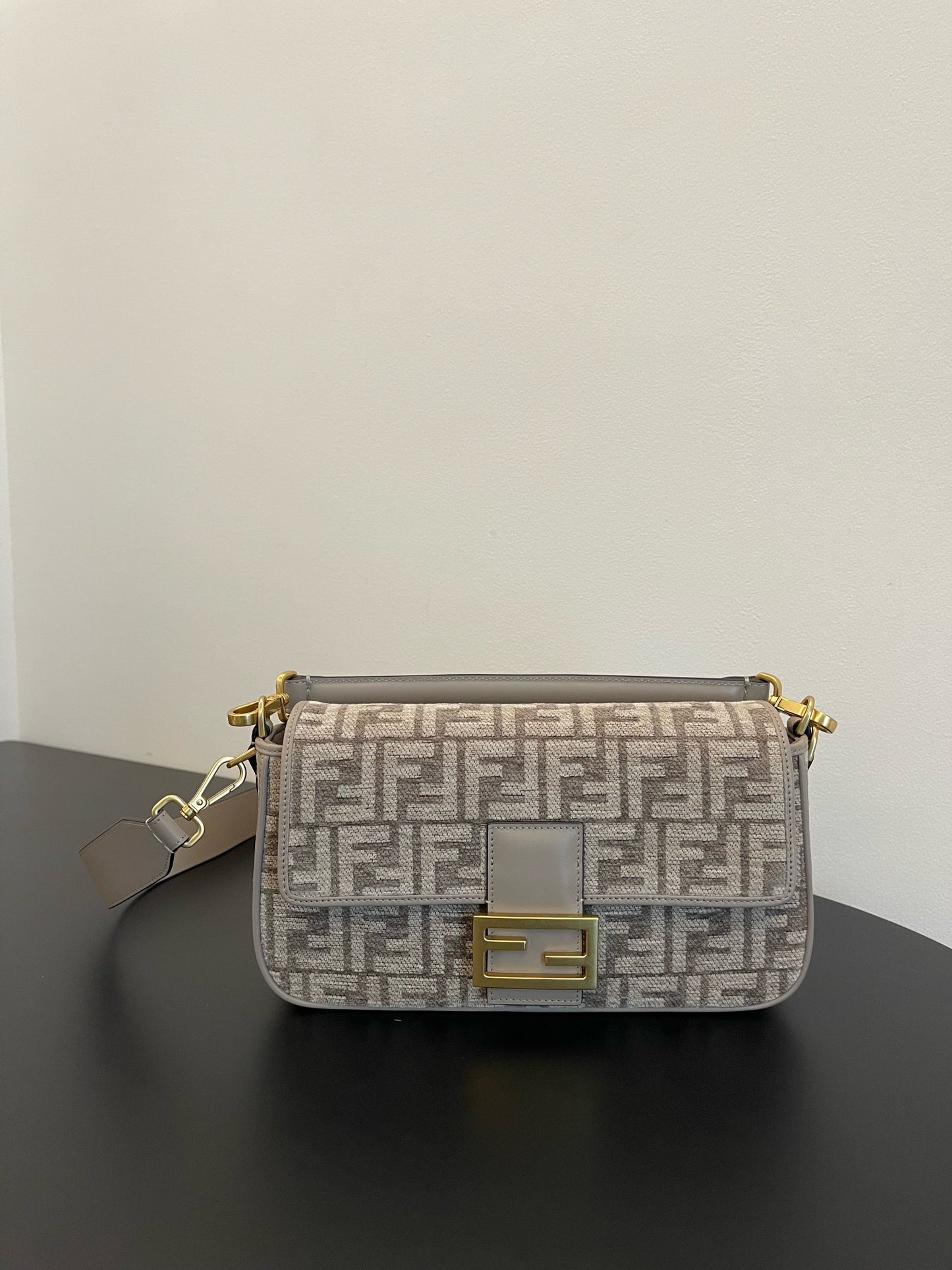 Fendi Baguette Mini Grey FF Fabric Monogram Shoulder Bag