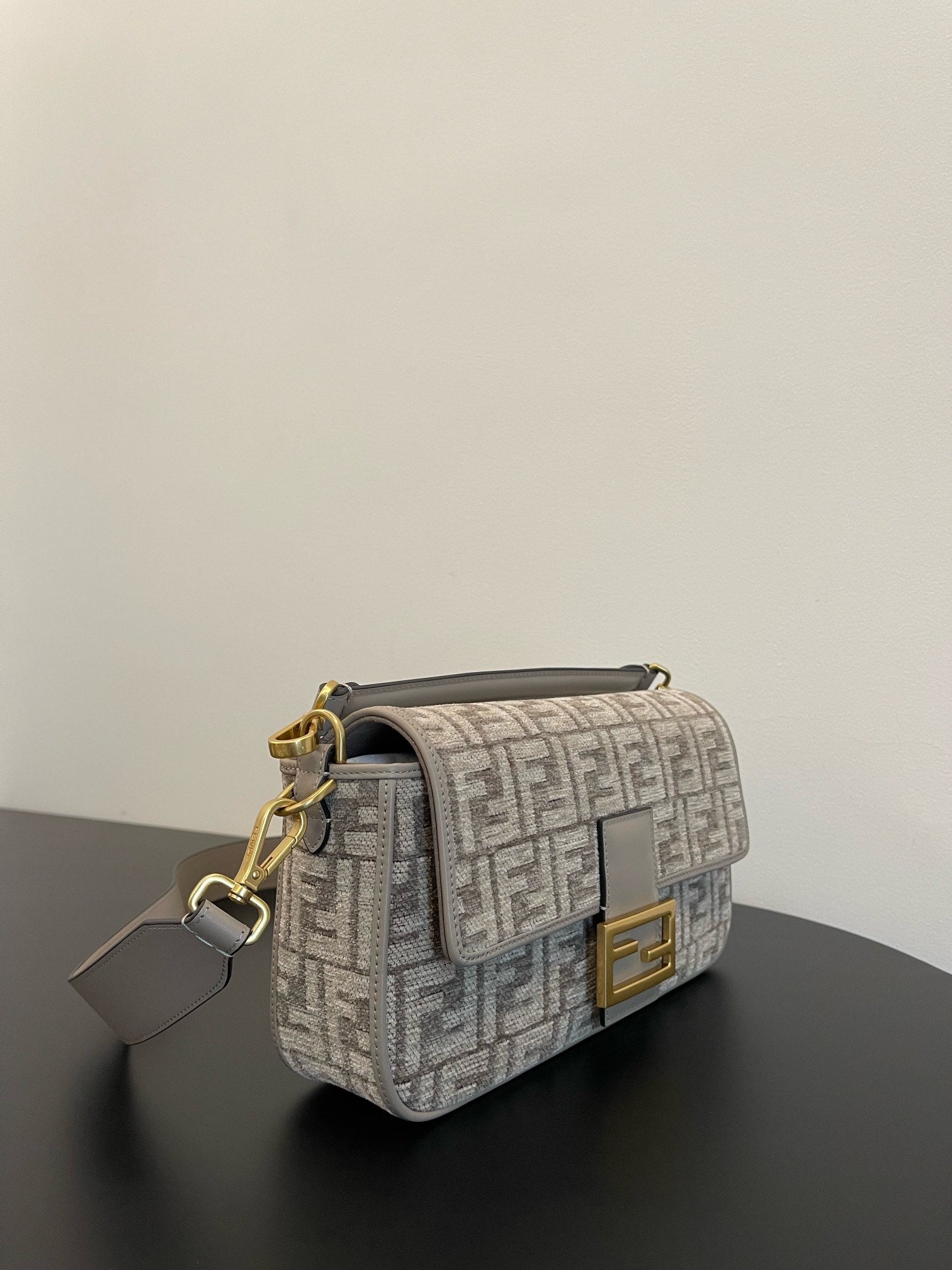 Fendi Baguette Mini Grey FF Fabric Monogram Shoulder Bag