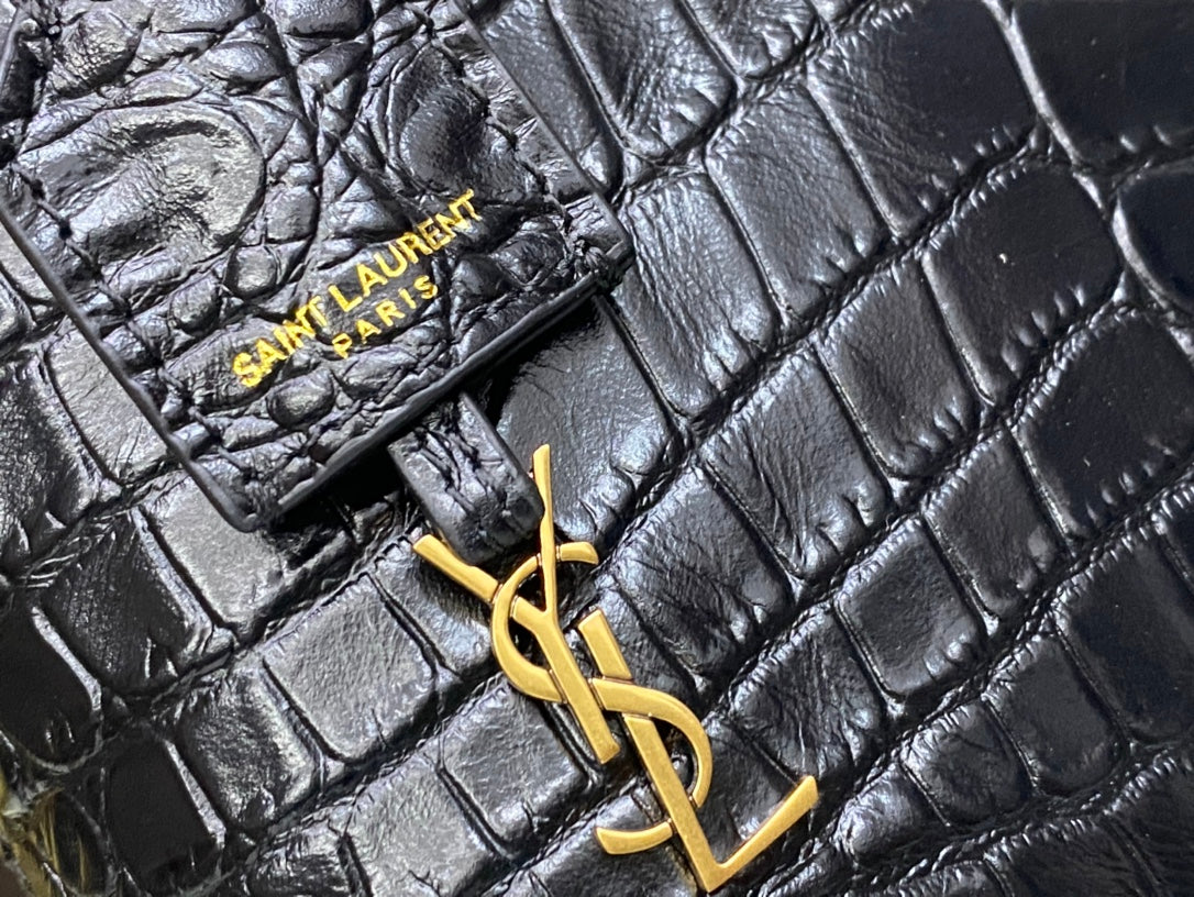 Saint Laurent Toy North/South Shopping Tote in Crocodile-Embossed Leather - Black
