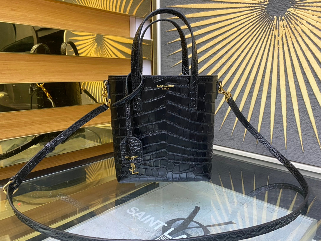 Saint Laurent Toy North/South Shopping Tote in Crocodile-Embossed Leather - Black
